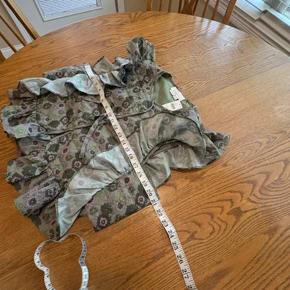 Anthropologie NWT Green Floral Quilted Ruffle Vest Tie Detail OS One Size NEW - Picture 6 of 11
